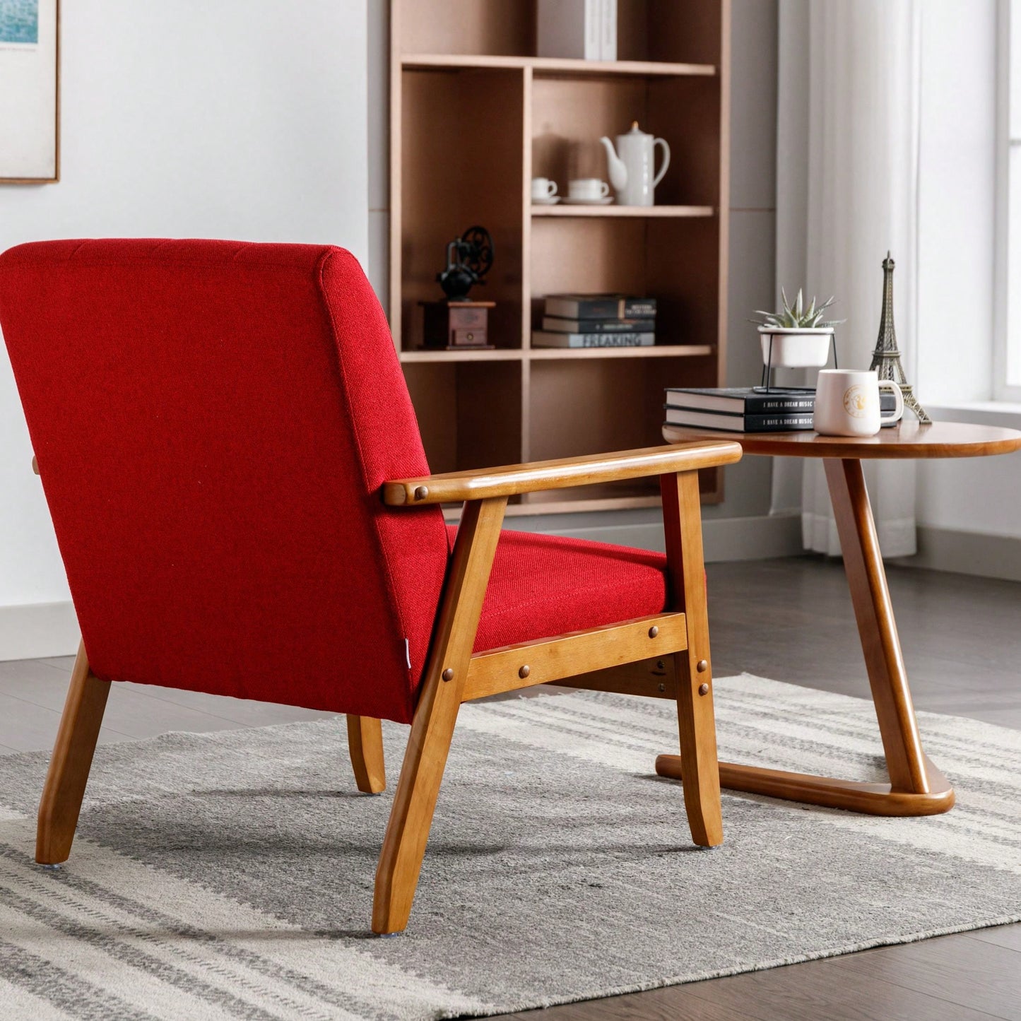 Leisure Chair With Solid Wood Armrest And Feet, Mid-Century Modern Accent Chair, For Living Room Bedroom Studio Chair