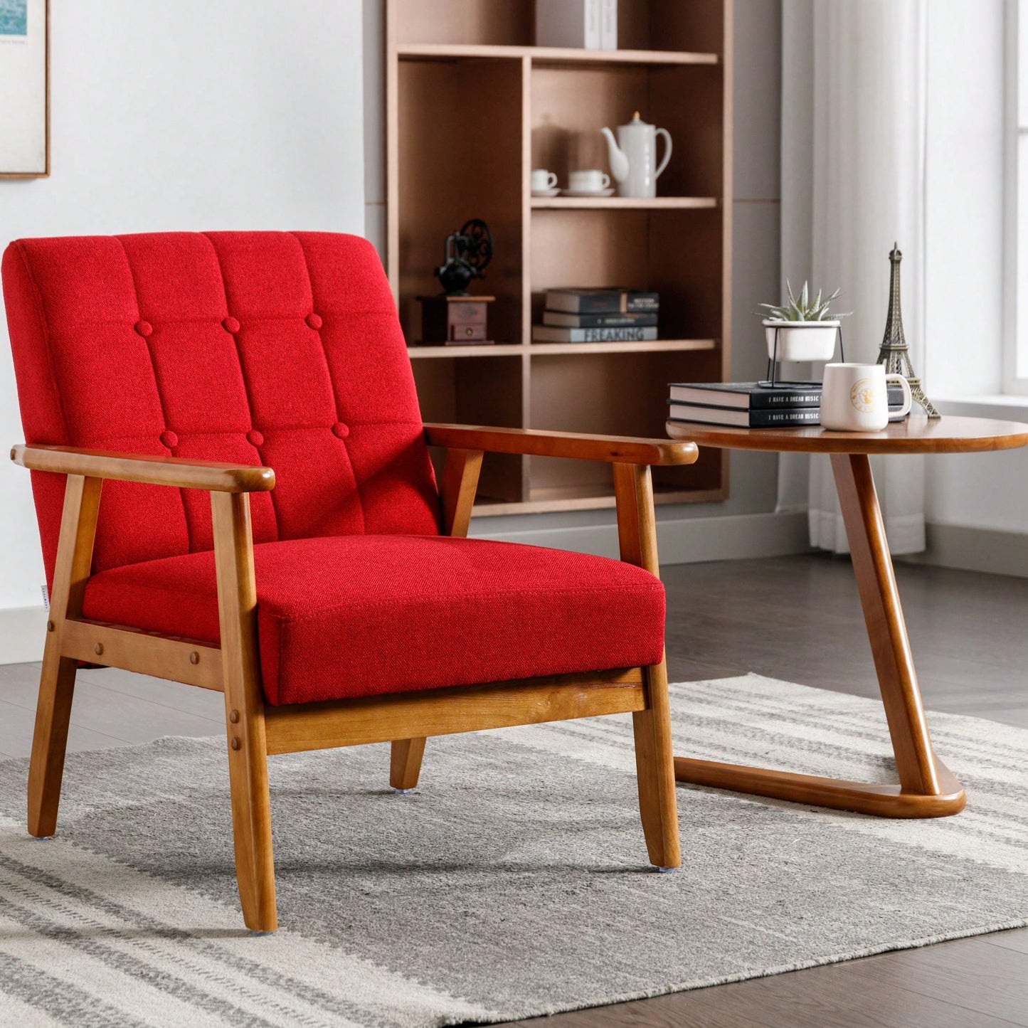 Leisure Chair With Solid Wood Armrest And Feet, Mid-Century Modern Accent Chair, For Living Room Bedroom Studio Chair