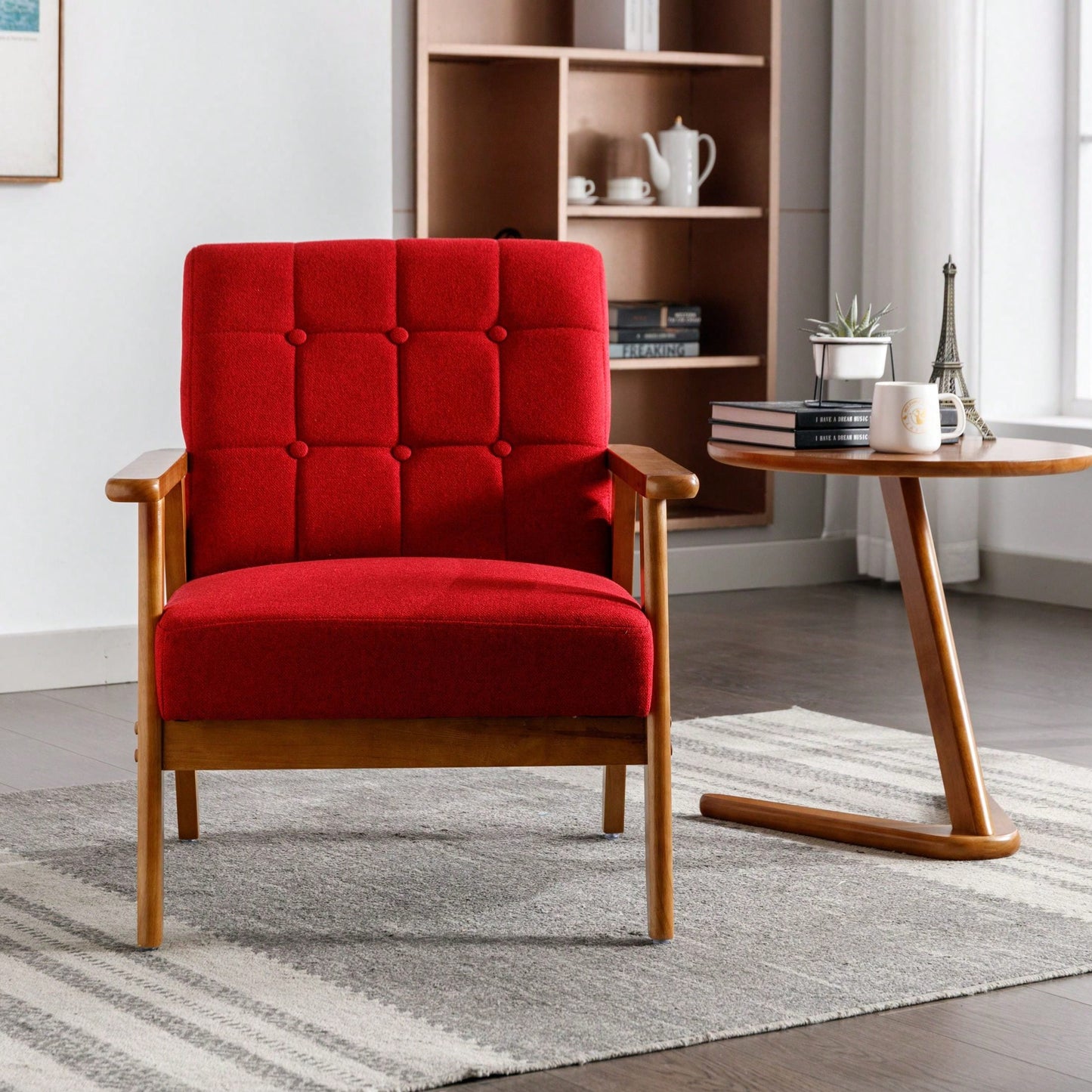 Leisure Chair With Solid Wood Armrest And Feet, Mid-Century Modern Accent Chair, For Living Room Bedroom Studio Chair