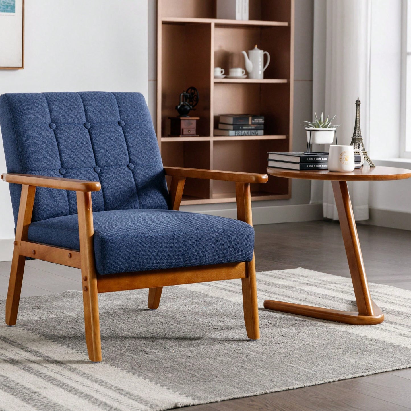Leisure Chair With Solid Wood Armrest And Feet, Mid-Century Modern Accent Chair, For Living Room Bedroom Studio Chair