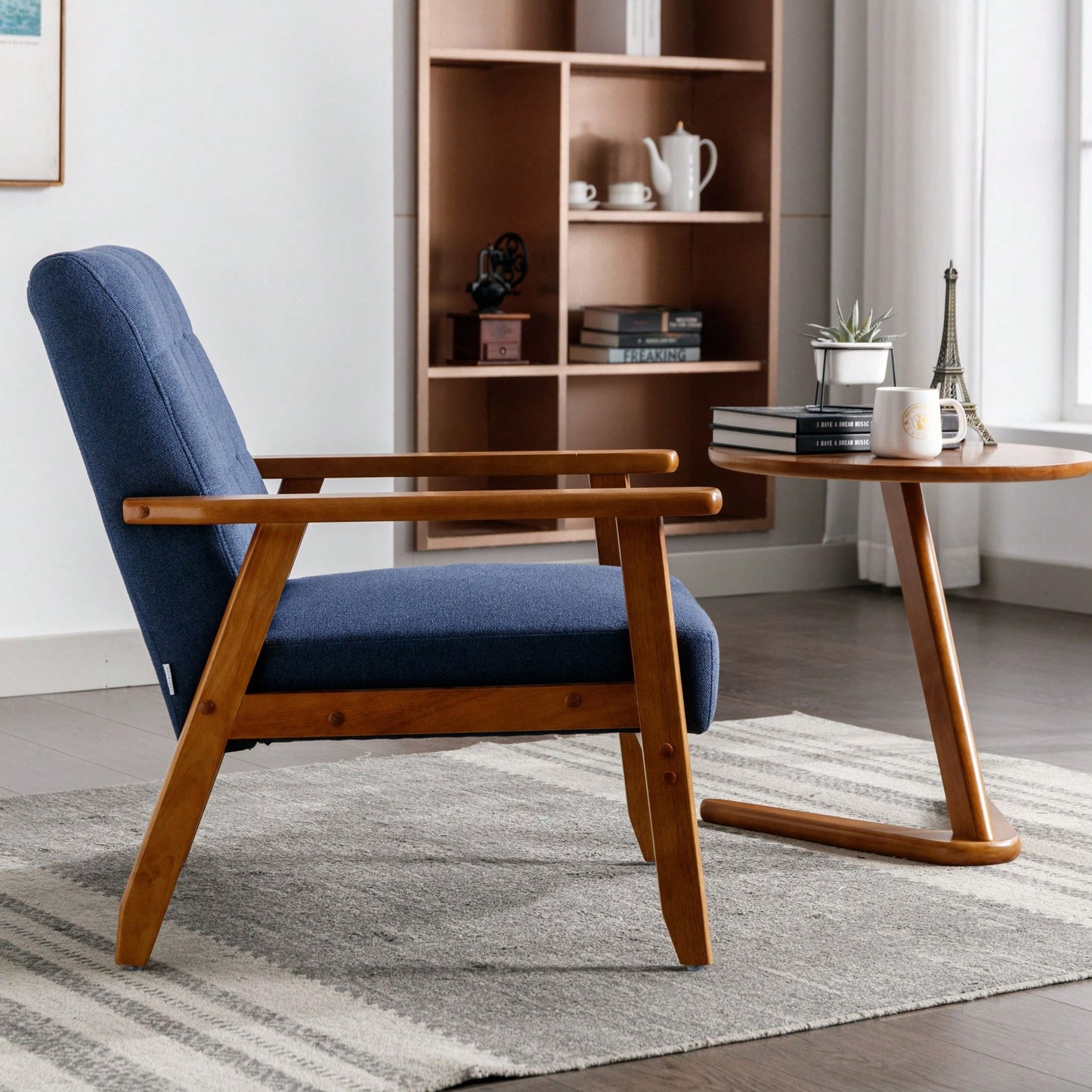 Leisure Chair With Solid Wood Armrest And Feet, Mid-Century Modern Accent Chair, For Living Room Bedroom Studio Chair