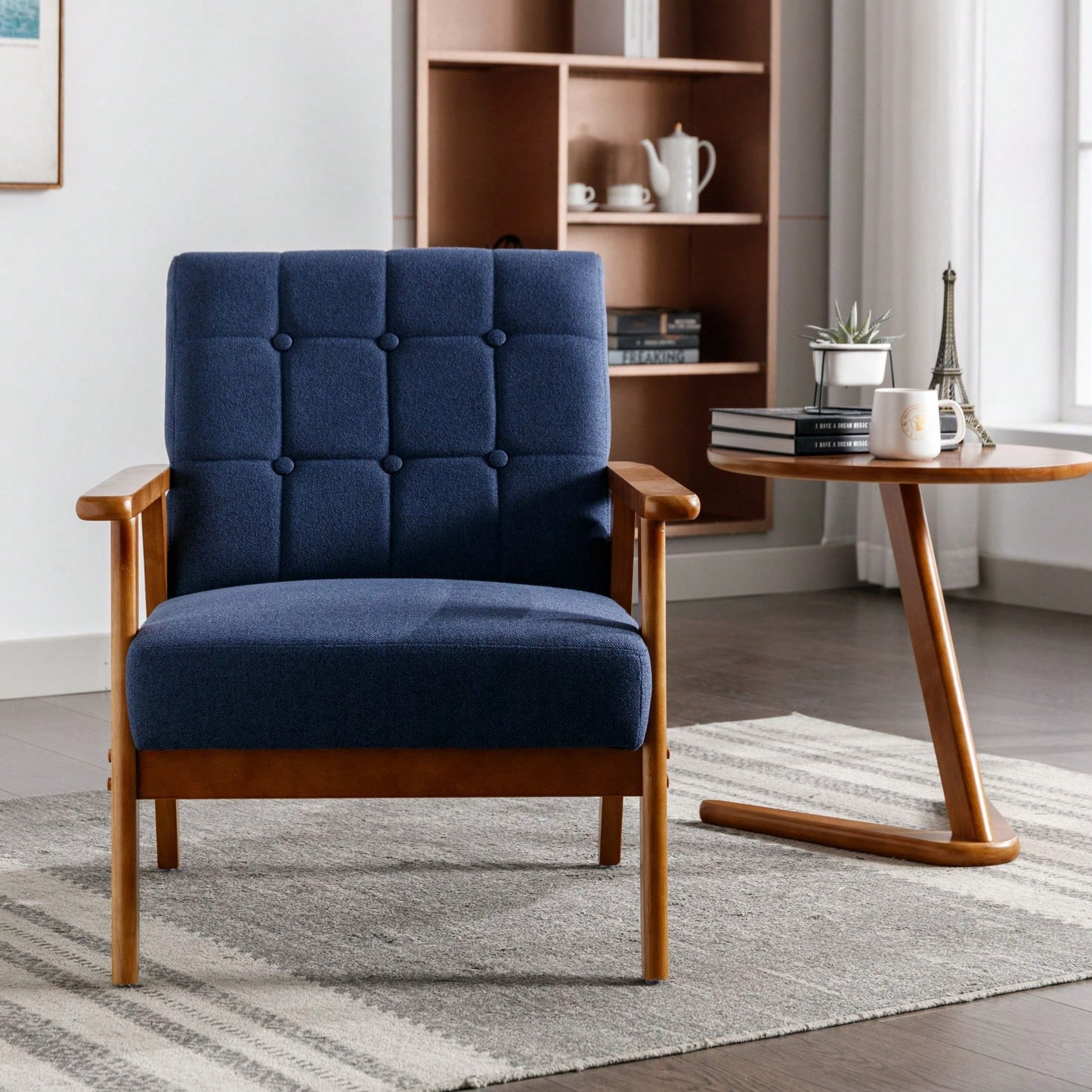 Leisure Chair With Solid Wood Armrest And Feet, Mid-Century Modern Accent Chair, For Living Room Bedroom Studio Chair