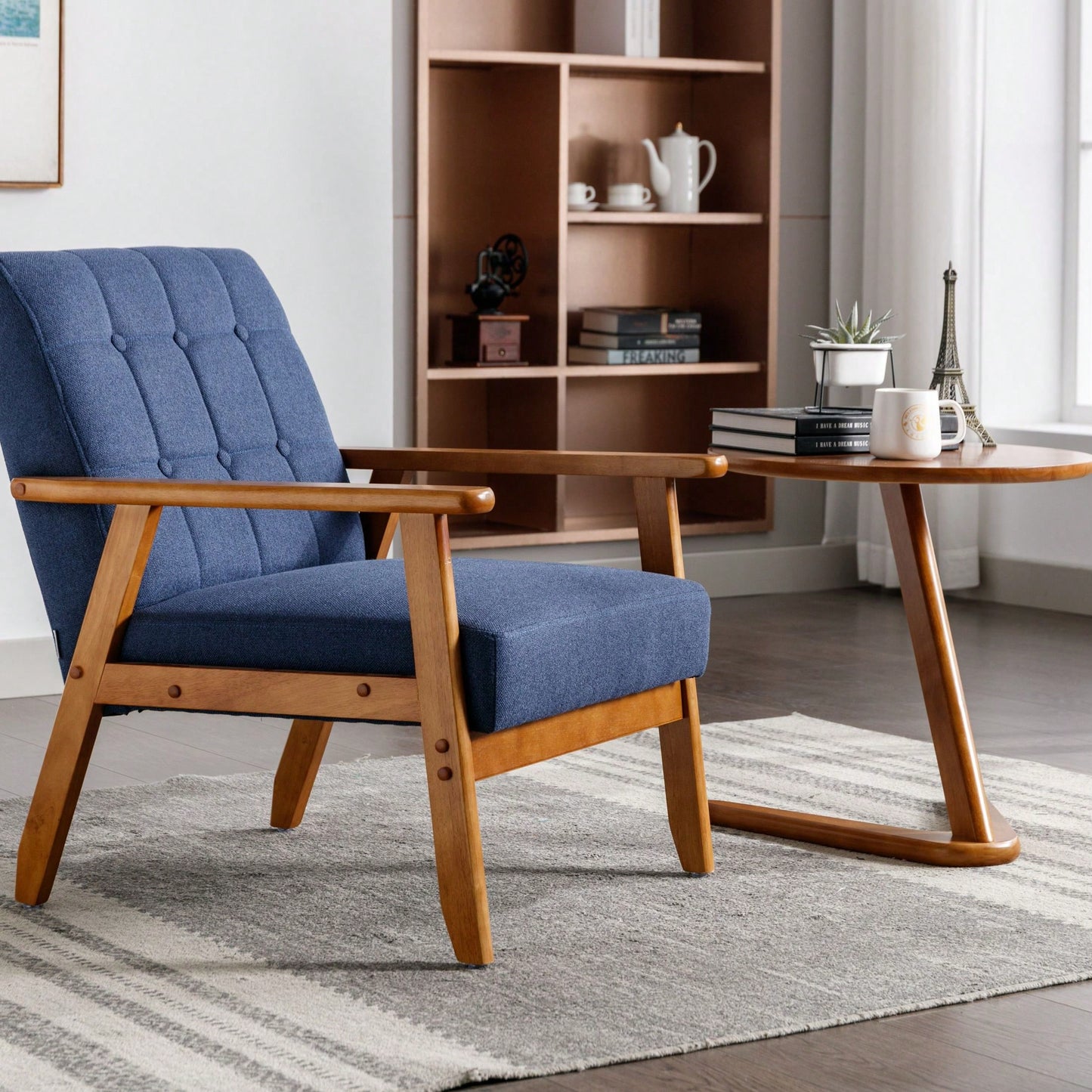Leisure Chair With Solid Wood Armrest And Feet, Mid-Century Modern Accent Chair, For Living Room Bedroom Studio Chair