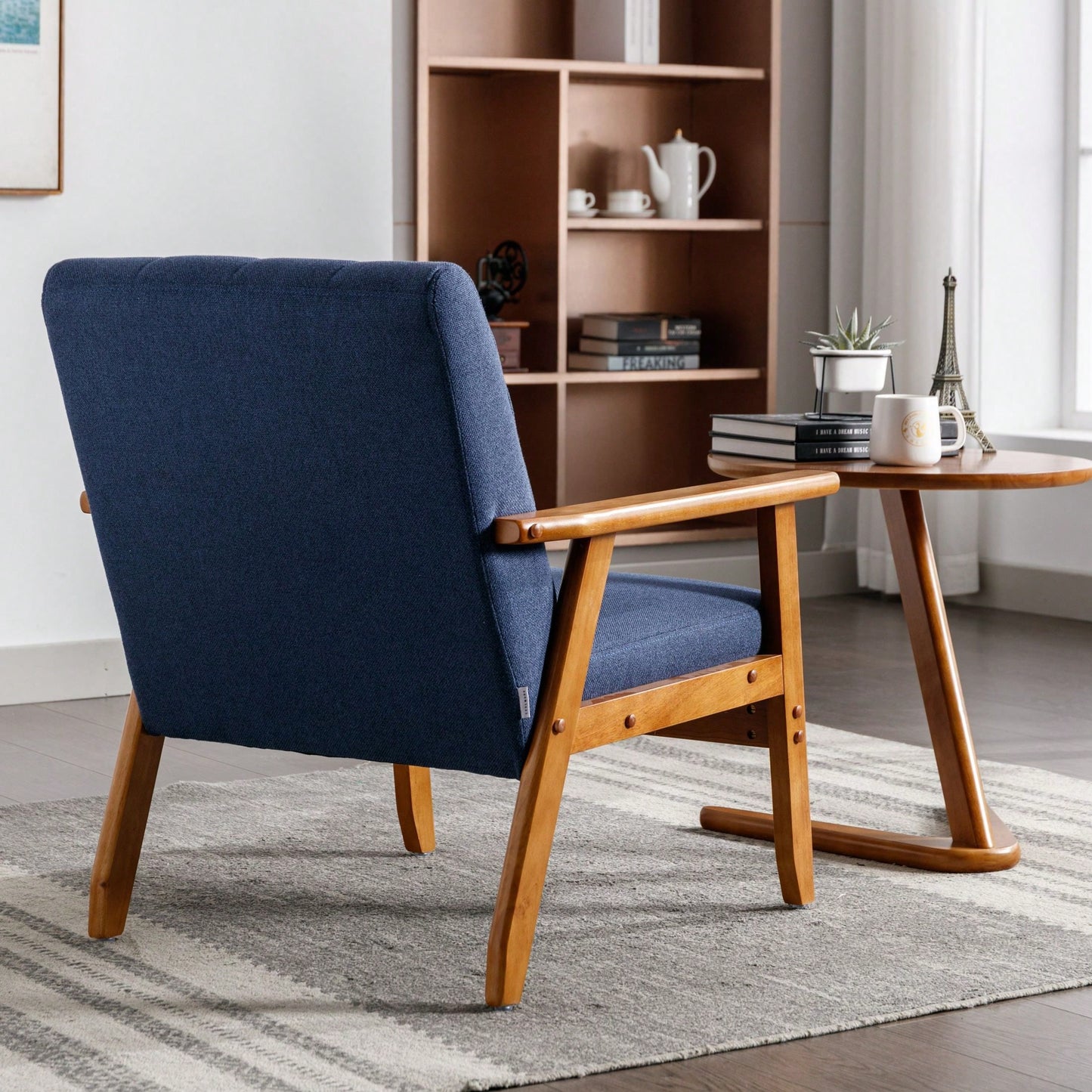 Leisure Chair With Solid Wood Armrest And Feet, Mid-Century Modern Accent Chair, For Living Room Bedroom Studio Chair