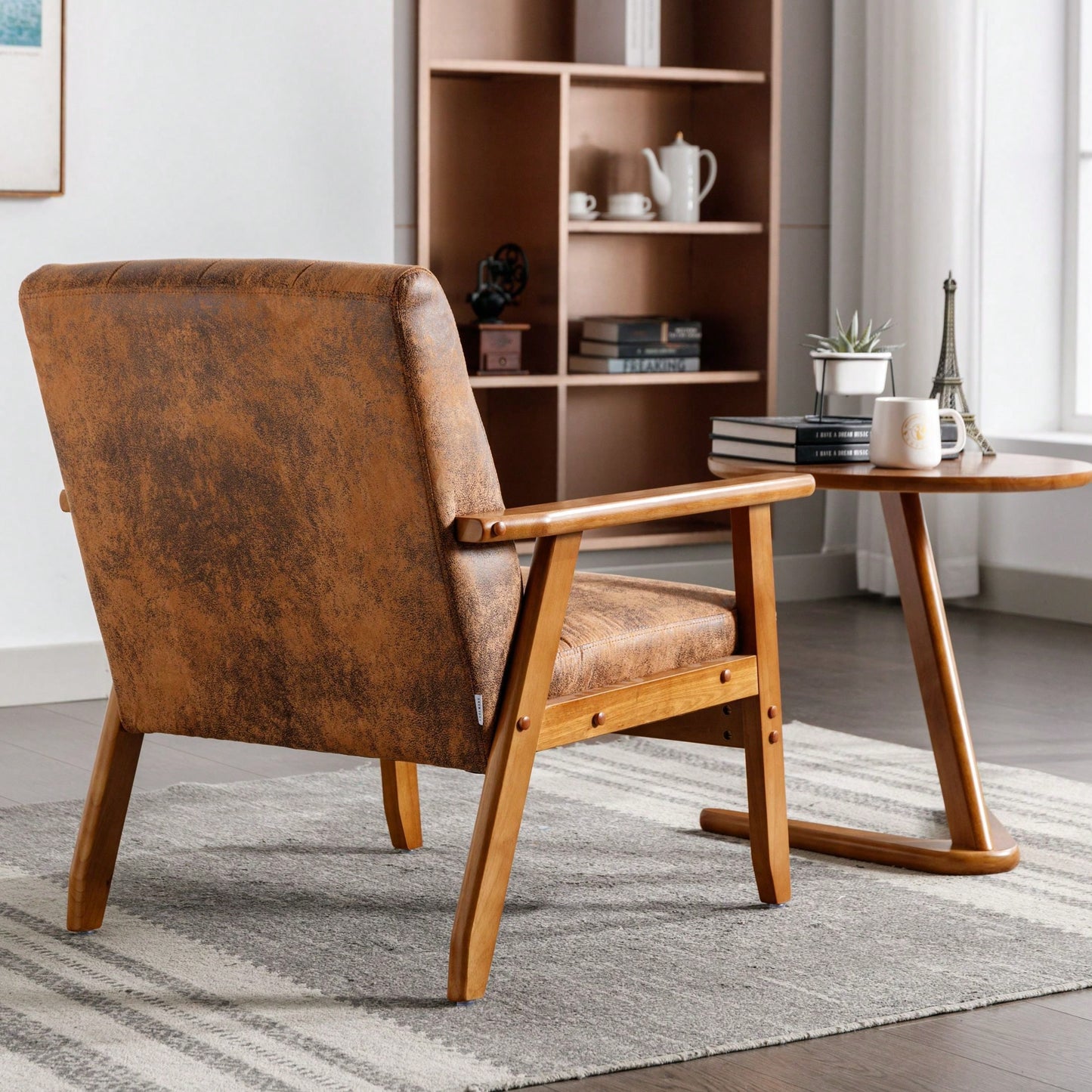 Leisure Chair With Solid Wood Armrest And Feet, Mid-Century Modern Accent Chair, For Living Room Bedroom Studio Chair