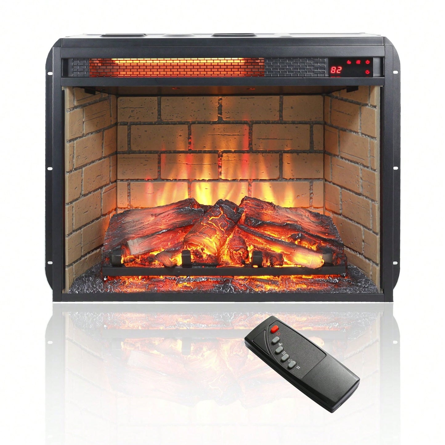 23" Infrared Quartz Heater Fireplace Insert -Woodlog Version With Brick