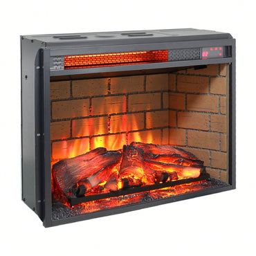 23" Infrared Quartz Heater Fireplace Insert -Woodlog Version With Brick