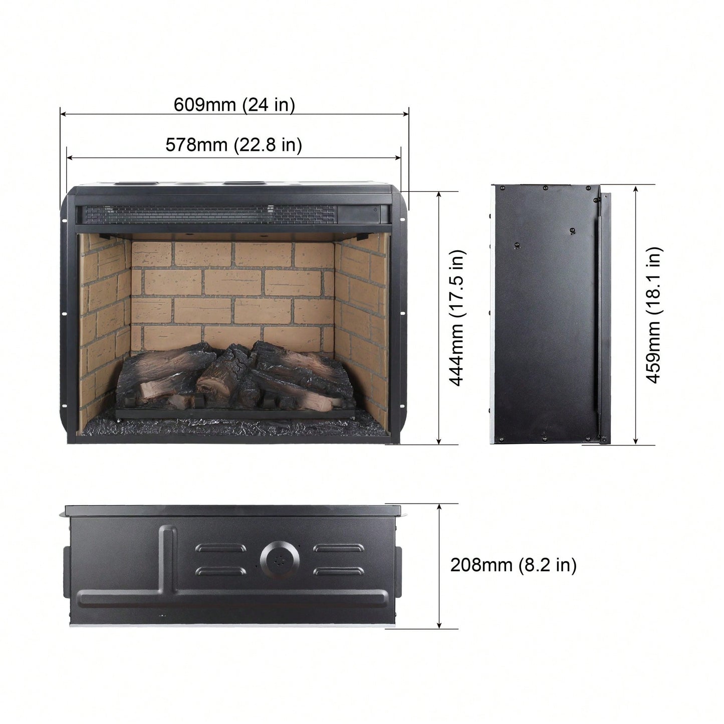 23" Infrared Quartz Heater Fireplace Insert -Woodlog Version With Brick