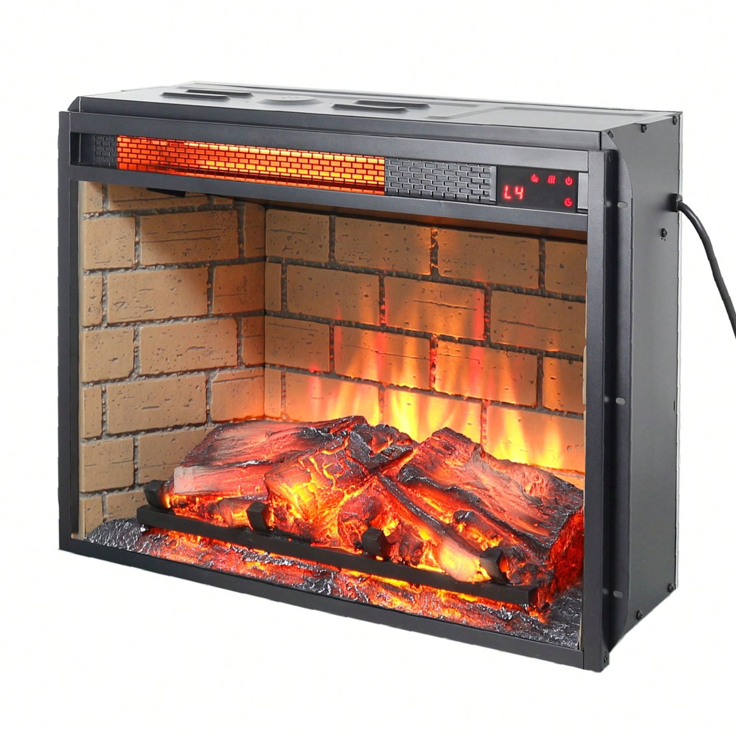 23" Infrared Quartz Heater Fireplace Insert -Woodlog Version With Brick