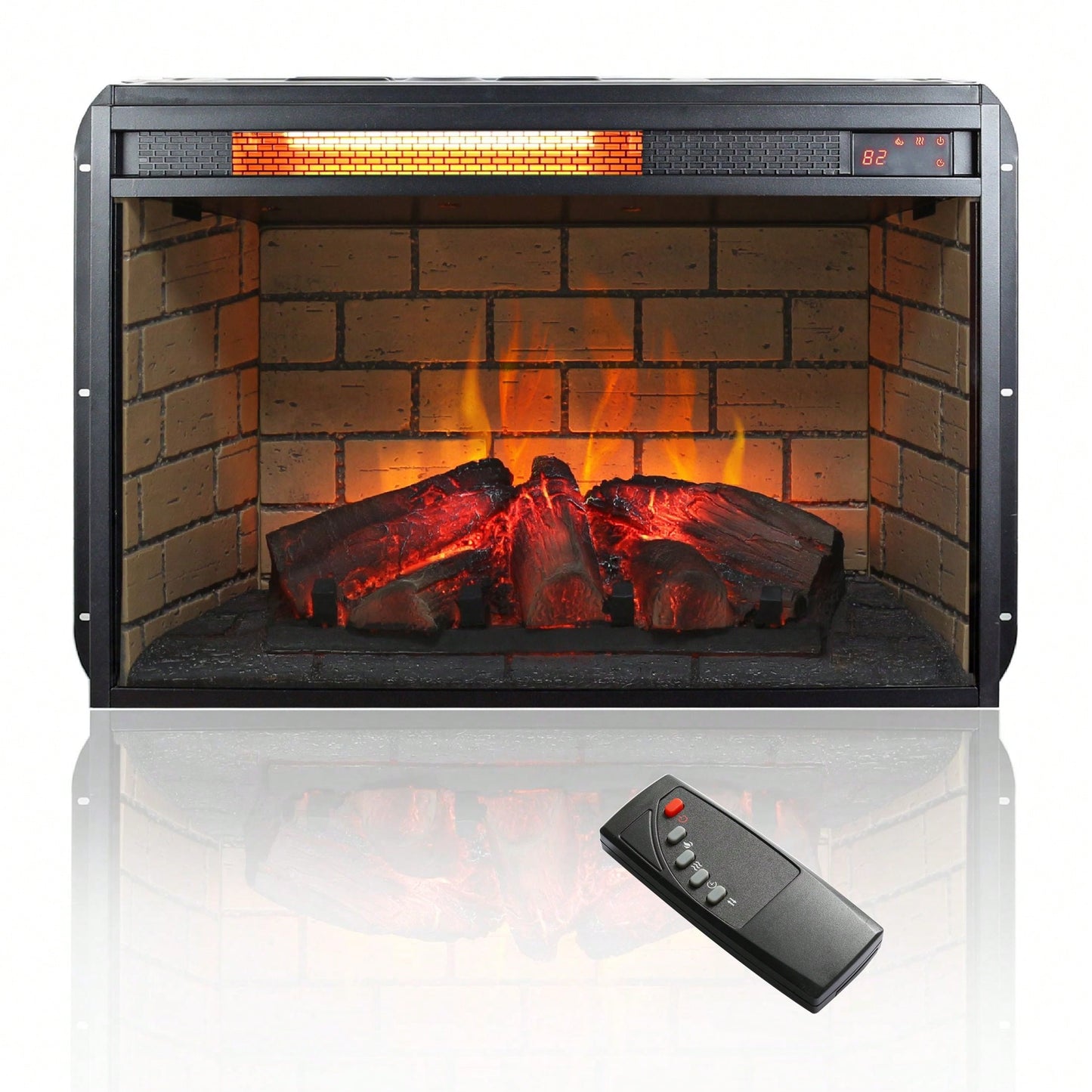 26" Infrared Quartz Heater Fireplace Insert -Woodlog Version With Brick