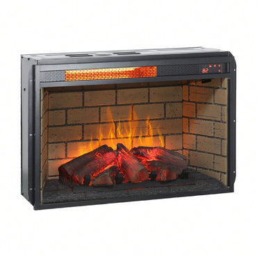 26" Infrared Quartz Heater Fireplace Insert -Woodlog Version With Brick