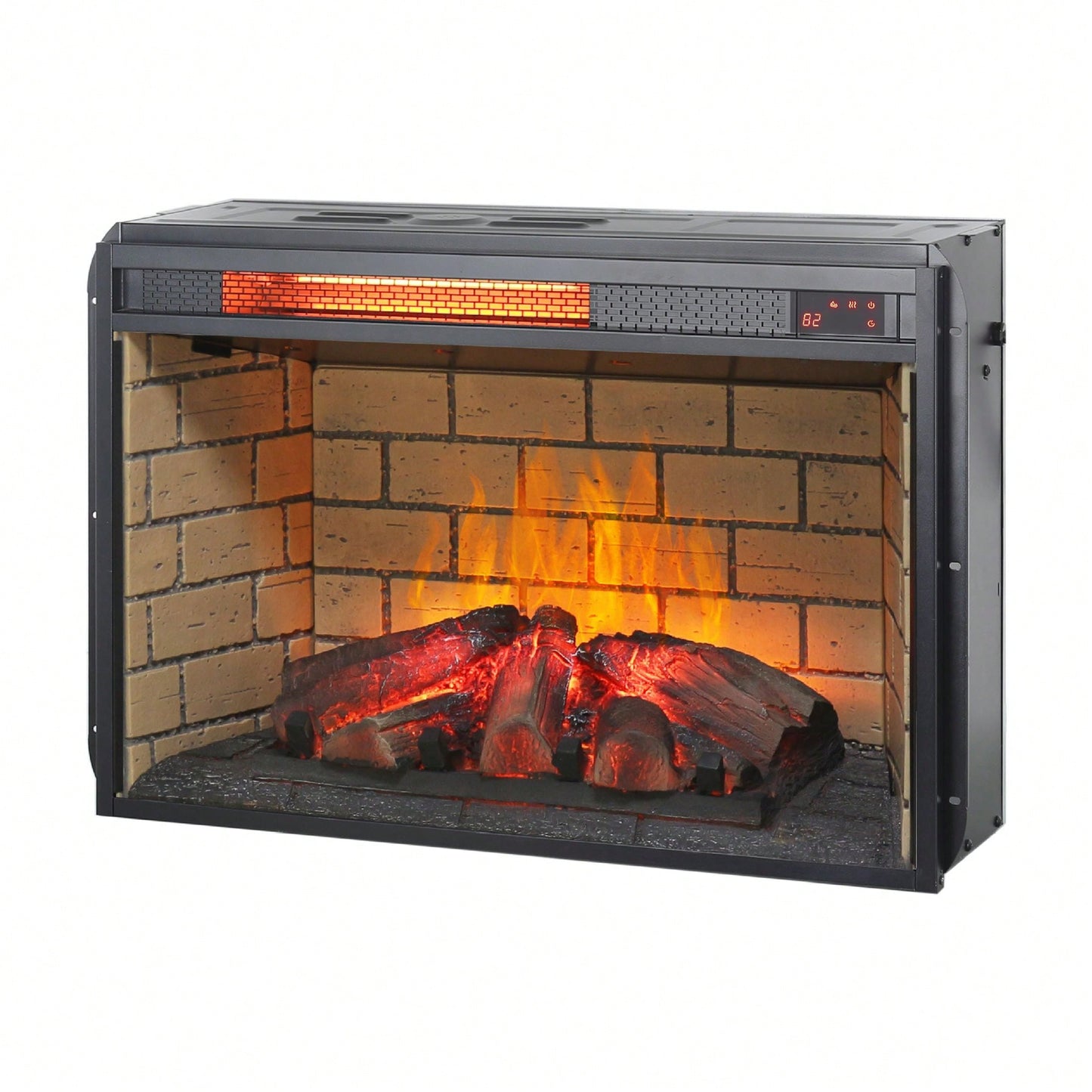 26" Infrared Quartz Heater Fireplace Insert -Woodlog Version With Brick