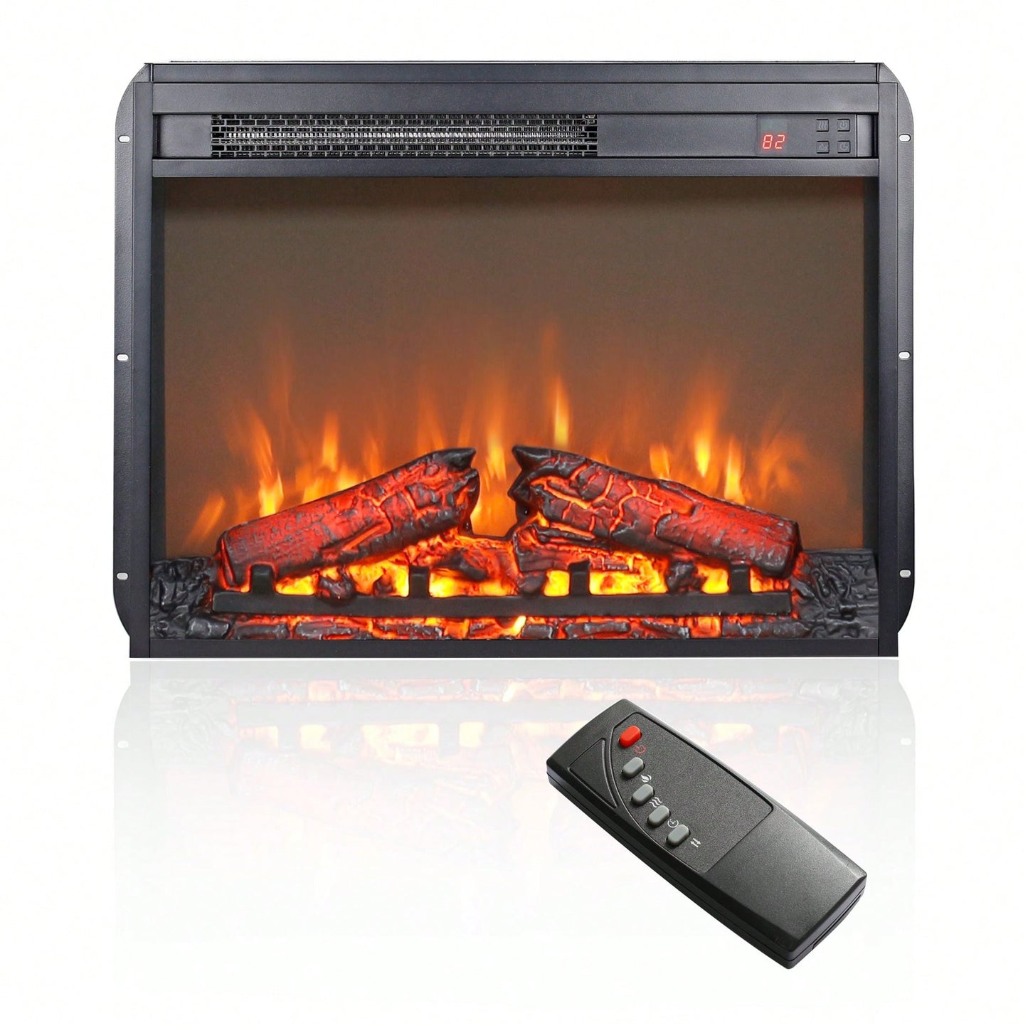 23" Electric Fireplace Insert, Ultra Thin Heater With Log Set & Realistic Flame, Remote Control With Timer, Overheating Protection