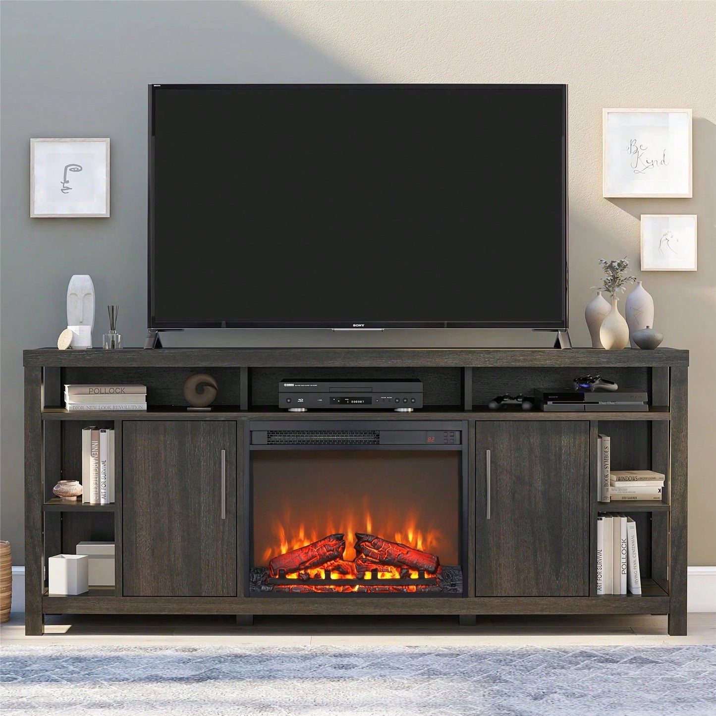 23" Electric Fireplace Insert, Ultra Thin Heater With Log Set & Realistic Flame, Remote Control With Timer, Overheating Protection