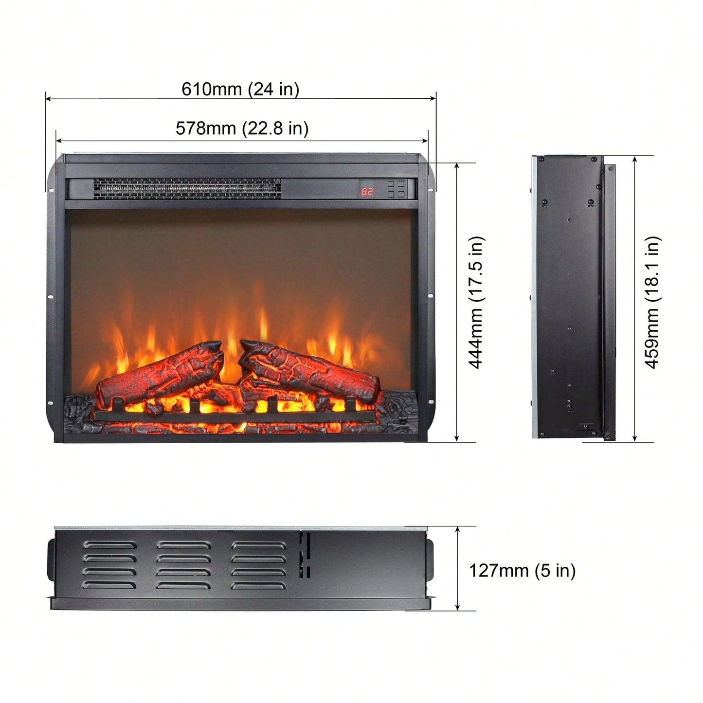 23" Electric Fireplace Insert, Ultra Thin Heater With Log Set & Realistic Flame, Remote Control With Timer, Overheating Protection
