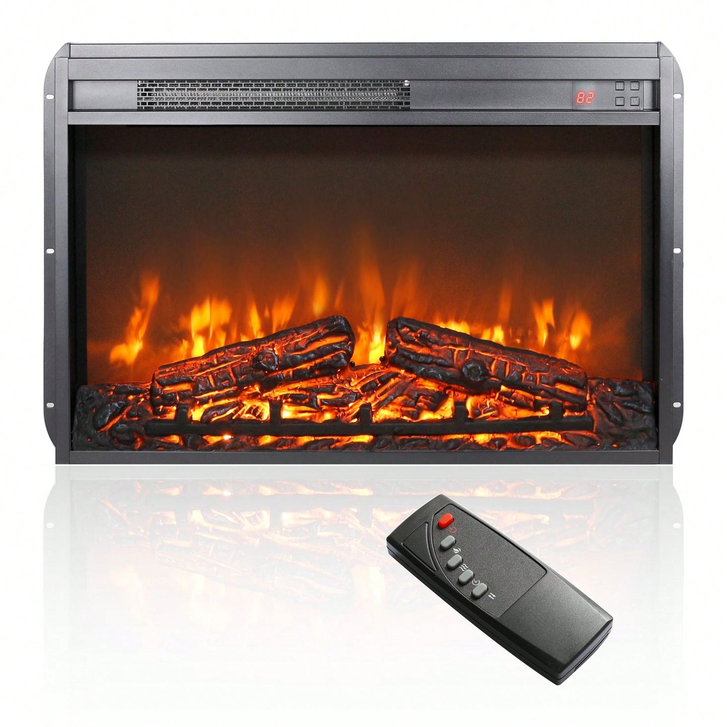 26" Electric Fireplace Insert, Ultra Thin Heater With Log Set & Realistic Flame, Remote Control With Timer, Overheating Protection