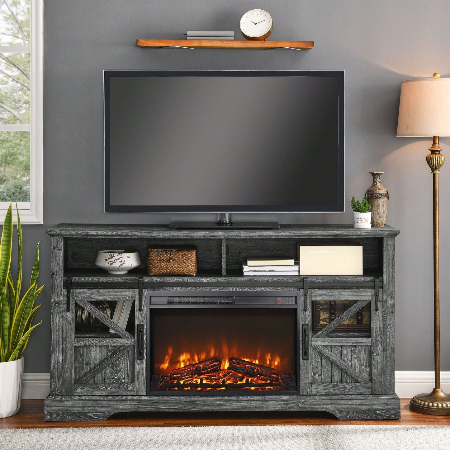 26" Electric Fireplace Insert, Ultra Thin Heater With Log Set & Realistic Flame, Remote Control With Timer, Overheating Protection