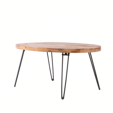 Oval Natural Reclaimed Wood Foldable Cocktail Table For Your Living Room