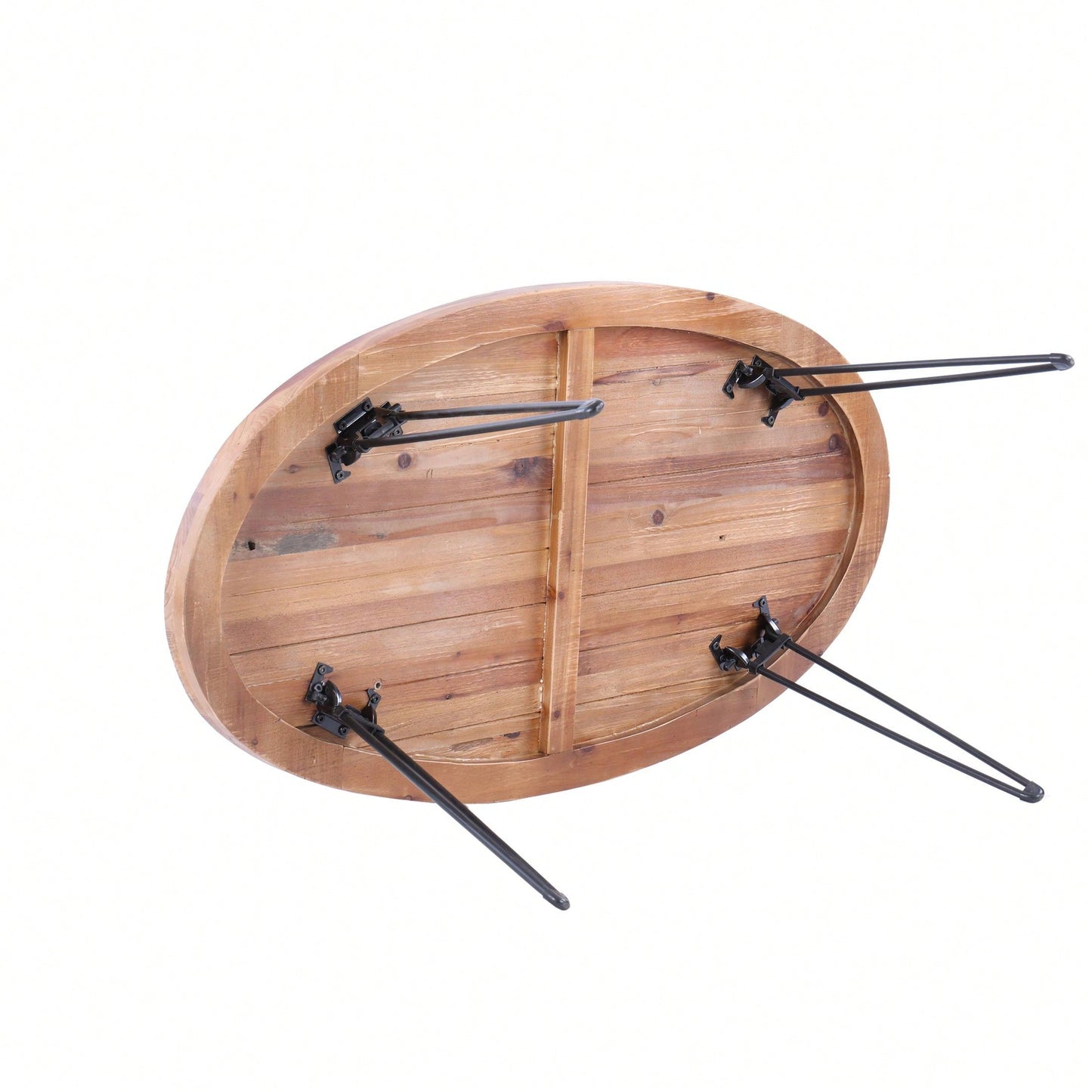 Oval Natural Reclaimed Wood Foldable Cocktail Table For Your Living Room