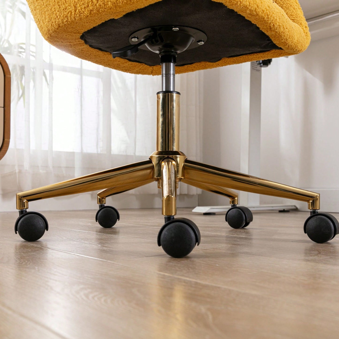 Modern Teddy Fabric Material Adjustable Height 360 Revolving Home Office Chair With Gold Metal Legs And Universal Wheel