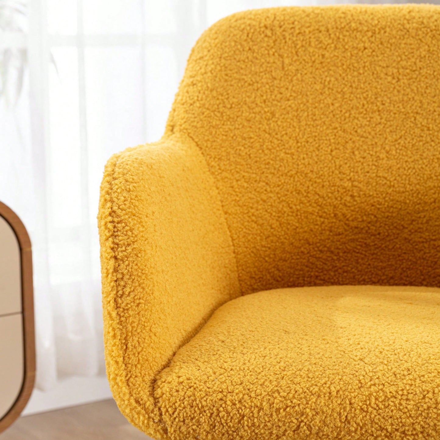 Modern Teddy Fabric Material Adjustable Height 360 Revolving Home Office Chair With Gold Metal Legs And Universal Wheel