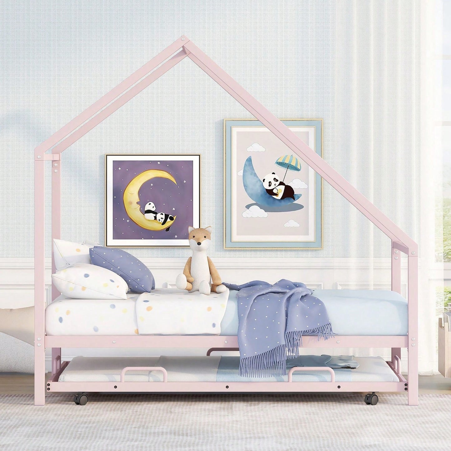 Twin Size Metal House Bed Kids Bed