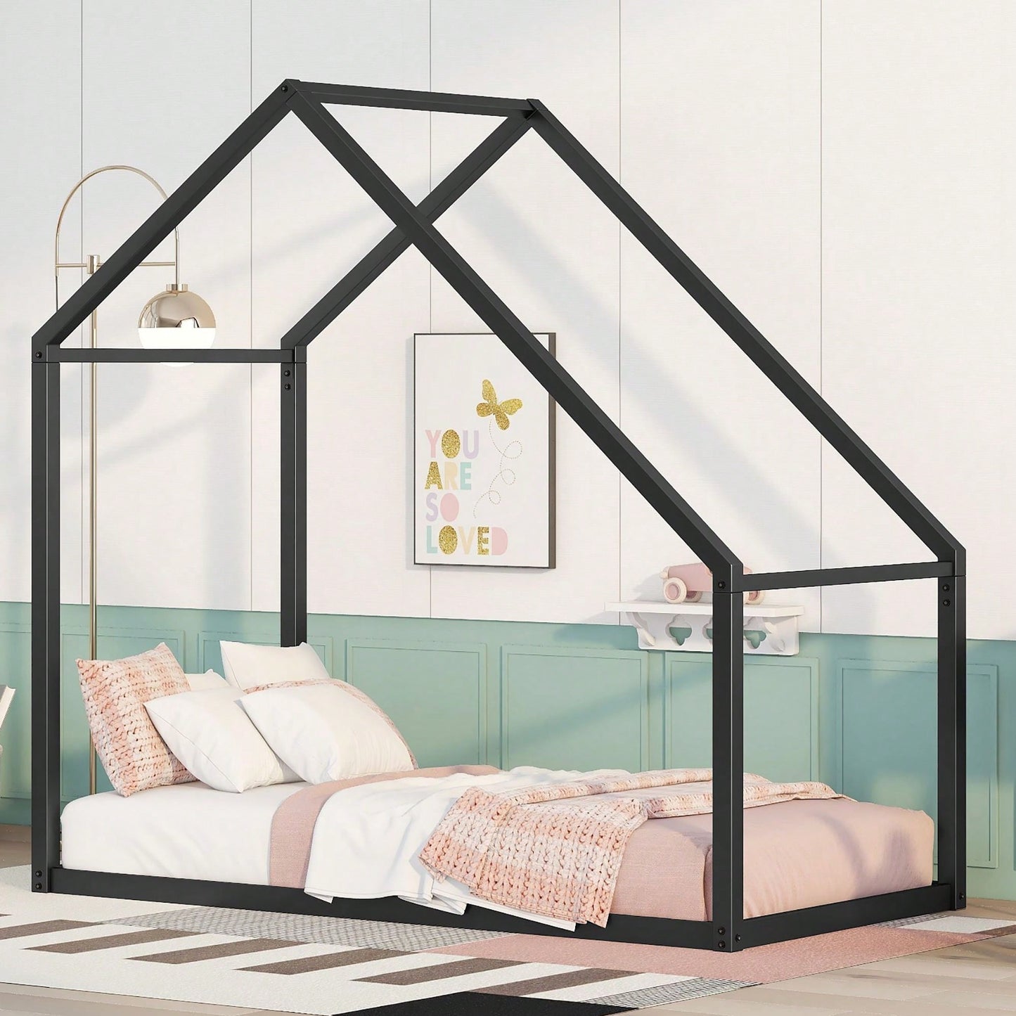 Twin Size Metal House Bed Kids Bed