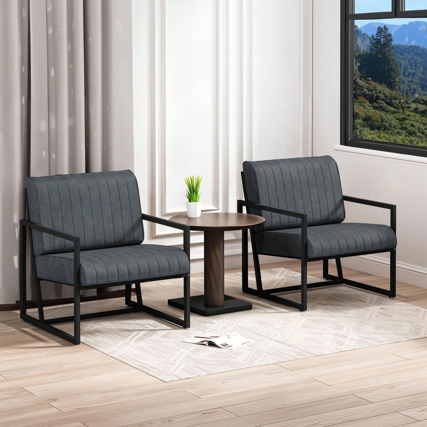Modern Fashion PU Leather Feature Armchair With Metal Frame Extra-Thick Padded Backrest And Seat Cushion