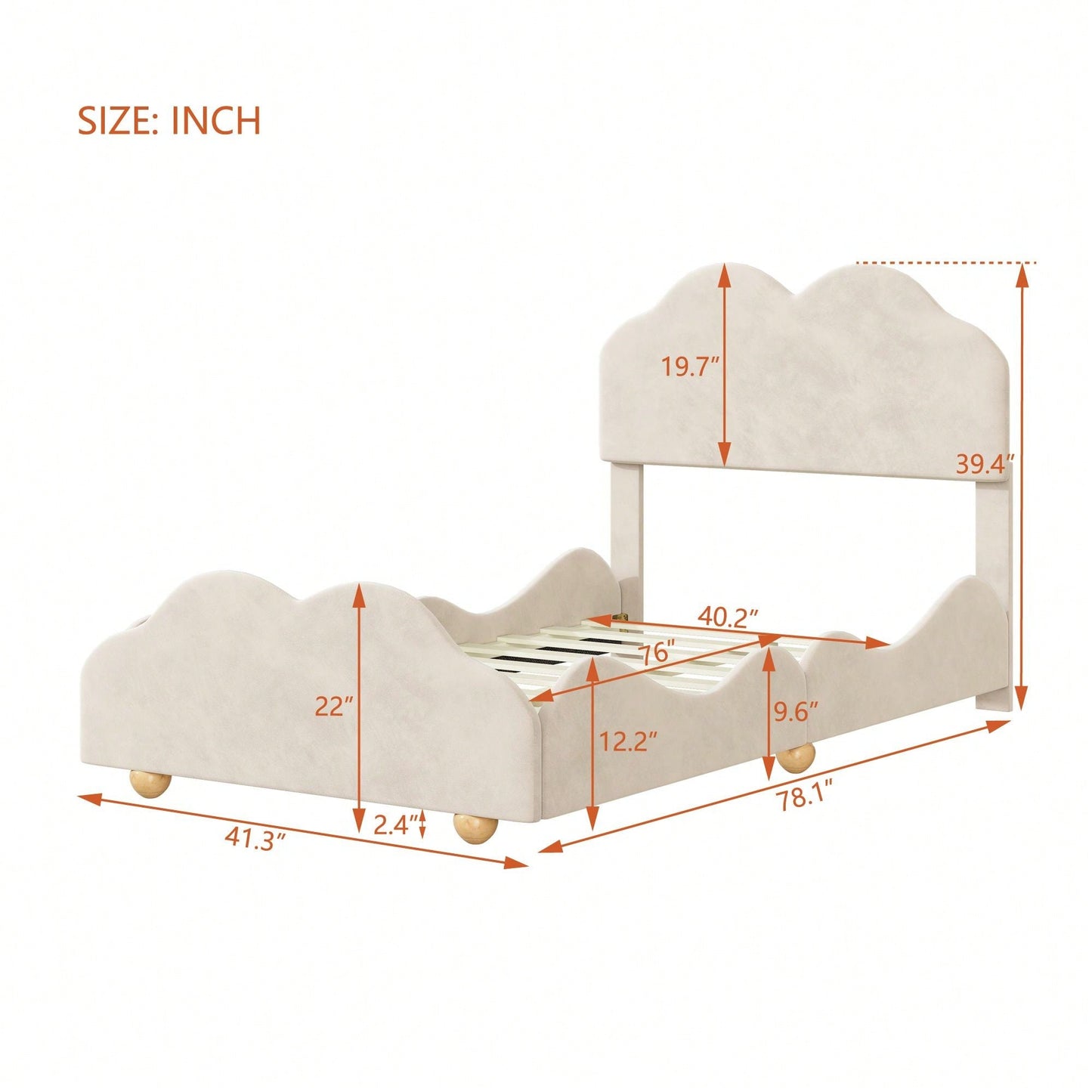 Twin Size Upholstered Platform Bed With Cloud Shaped Bed Board
