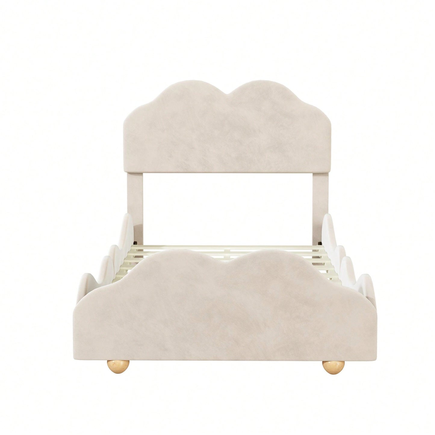 Twin Size Upholstered Platform Bed With Cloud Shaped Bed Board