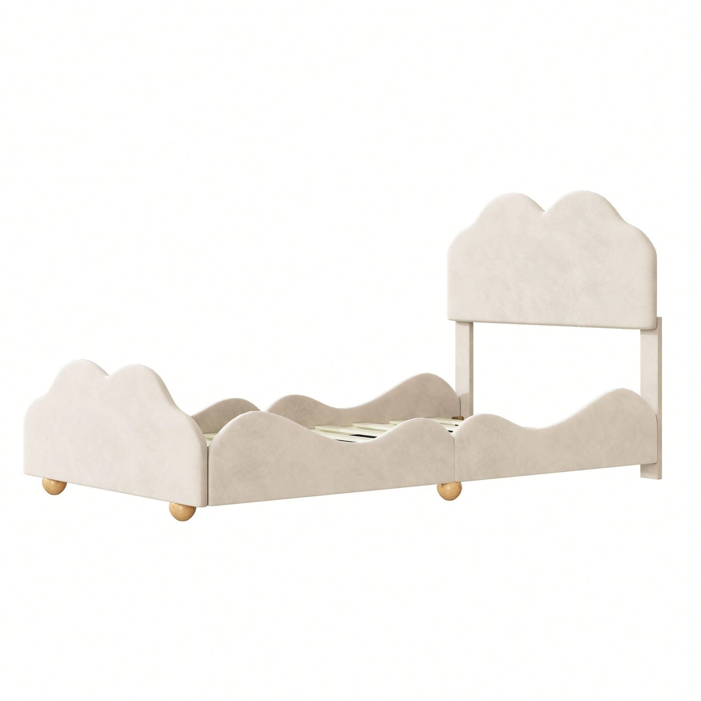 Twin Size Upholstered Platform Bed With Cloud Shaped Bed Board