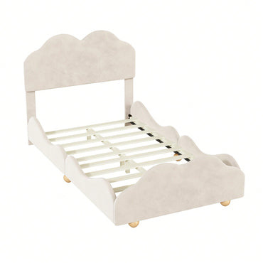 Twin Size Upholstered Platform Bed With Cloud Shaped Bed Board
