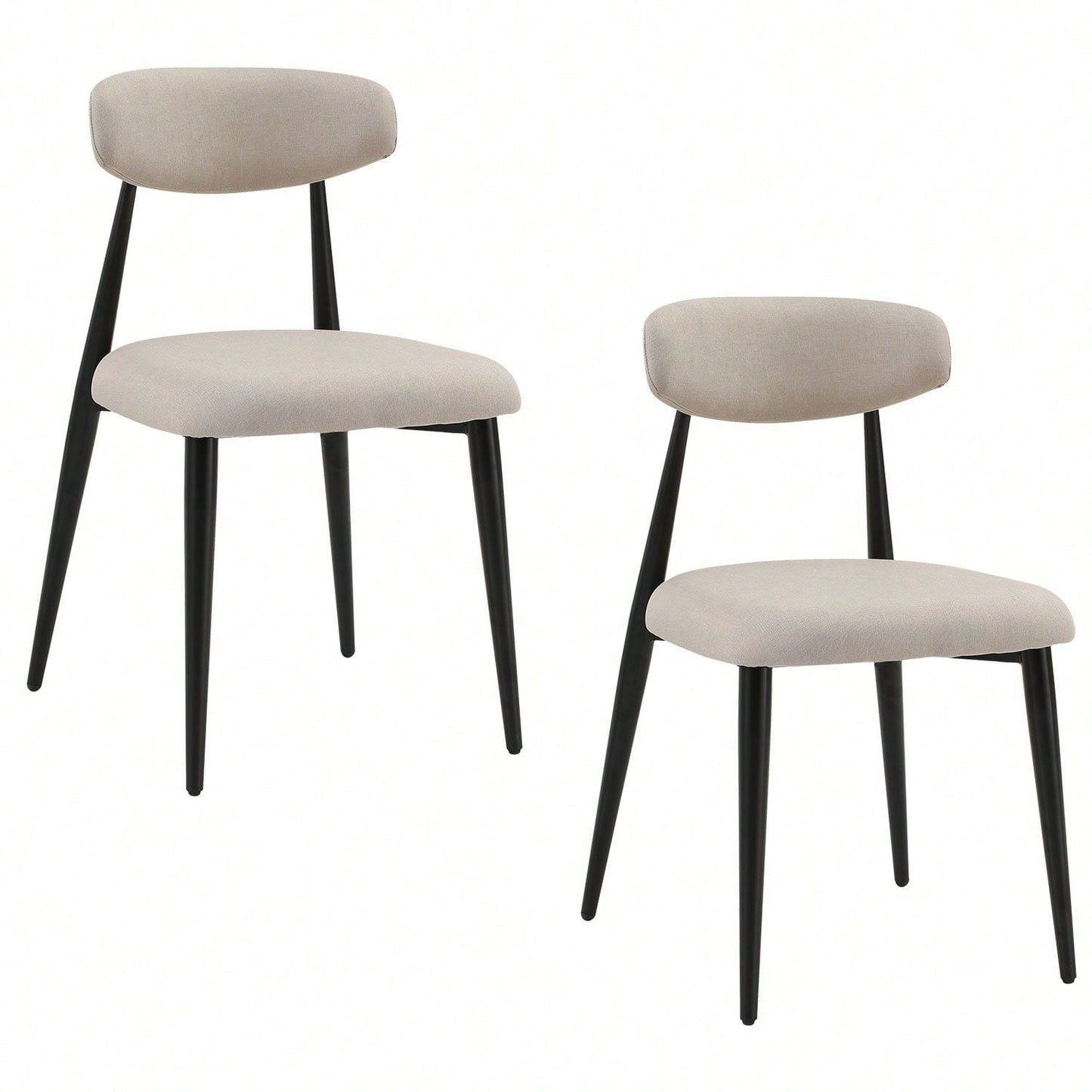 Modern Dining Chairs Set Of 2, Curved Backrest Round Upholstered And Metal Frame