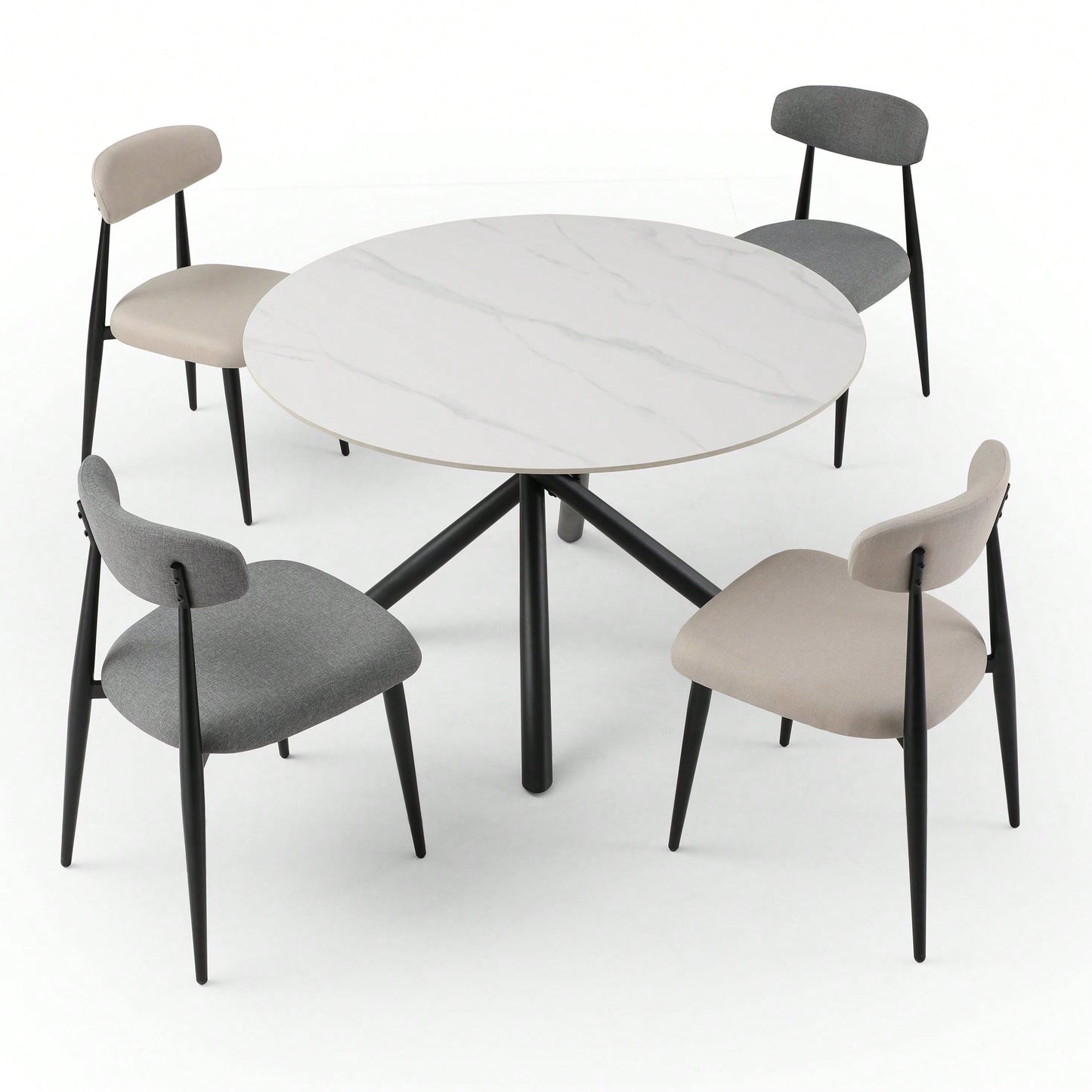 Modern Dining Chairs Set Of 2, Curved Backrest Round Upholstered And Metal Frame