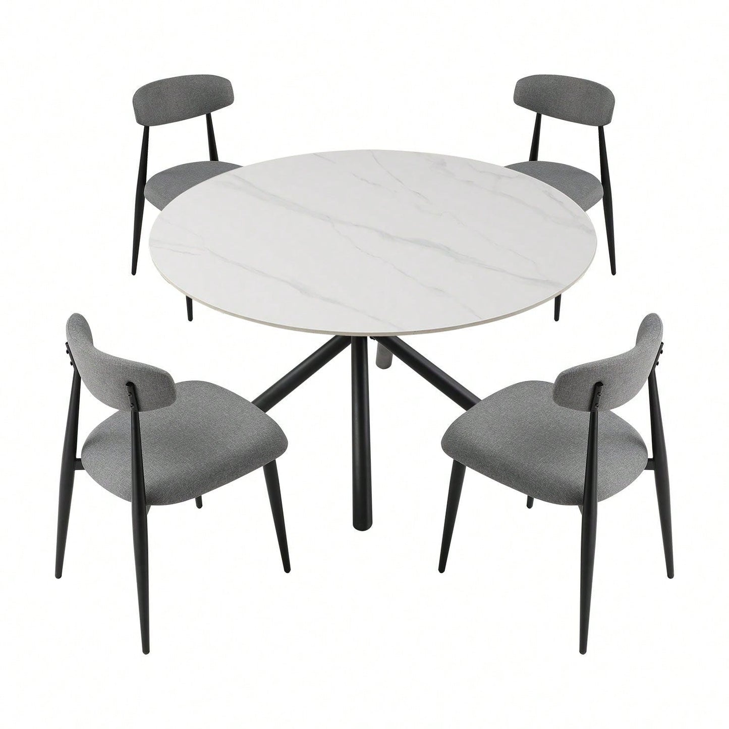 Modern Dining Chairs Set Of 2, Curved Backrest Round Upholstered And Metal Frame