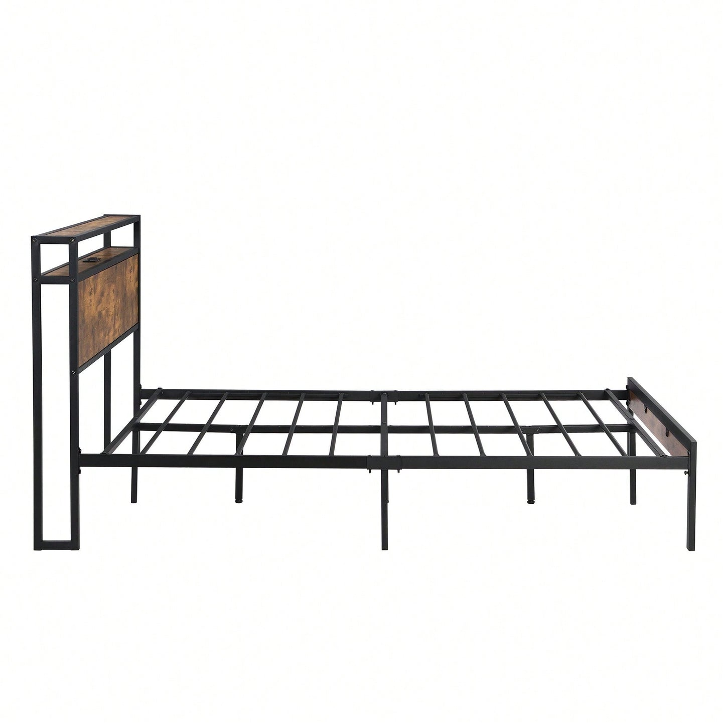 Queen Size Metal Platform Bed Frame With Wooden Headboard And Footboard, No Box Spring Needed, Large Under Bed Storage, Easy Assemble