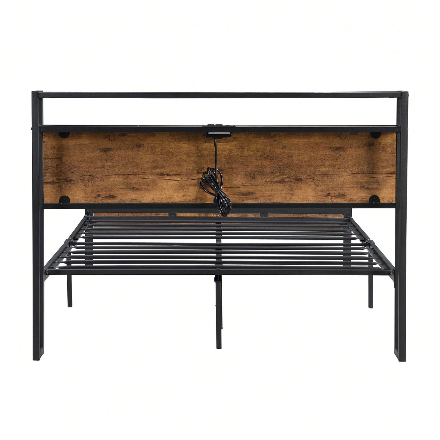 Queen Size Metal Platform Bed Frame With Wooden Headboard And Footboard, No Box Spring Needed, Large Under Bed Storage, Easy Assemble