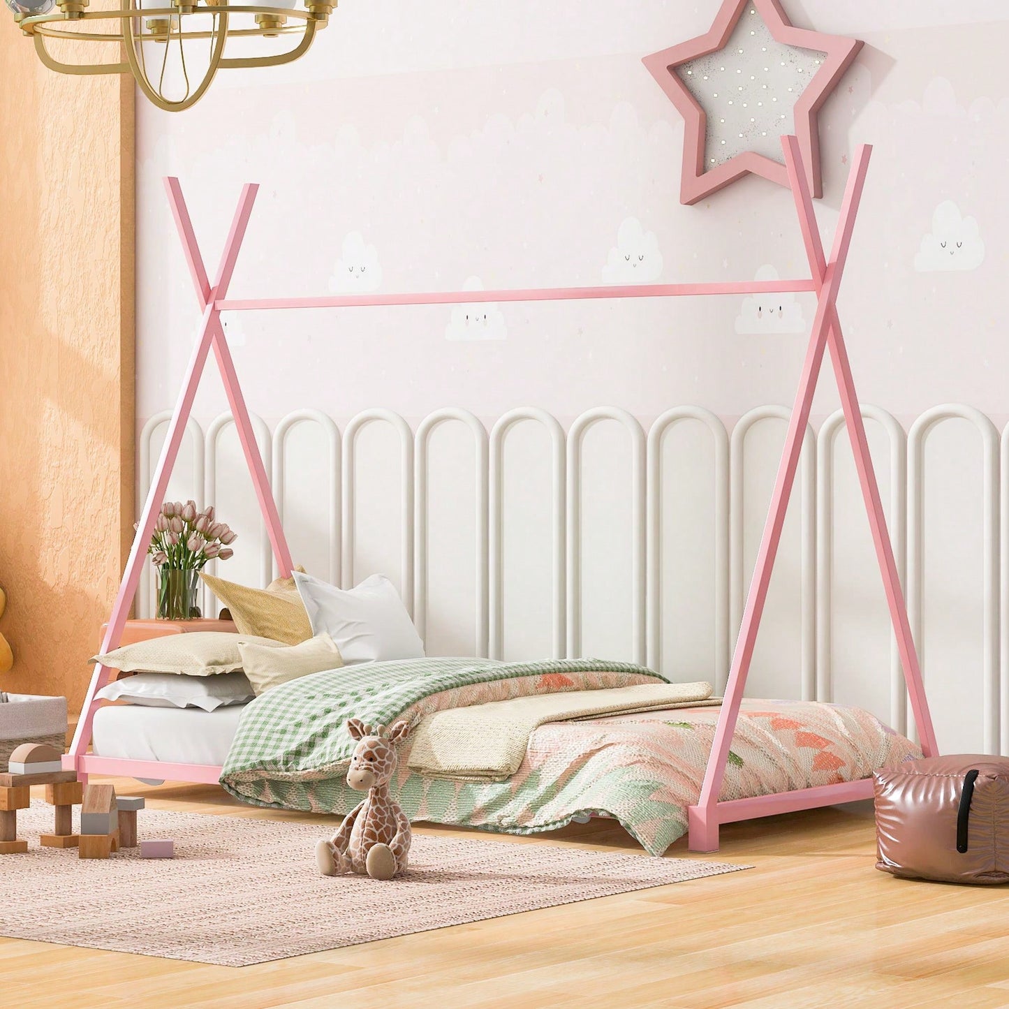 Twin Size House Platform Bed With Triangle Structure