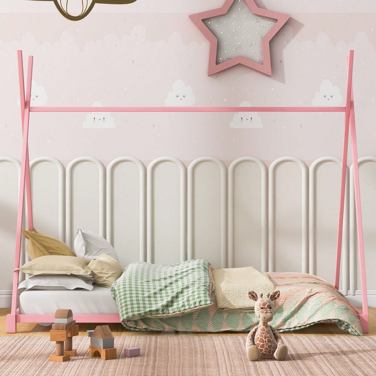Twin Size House Platform Bed With Triangle Structure