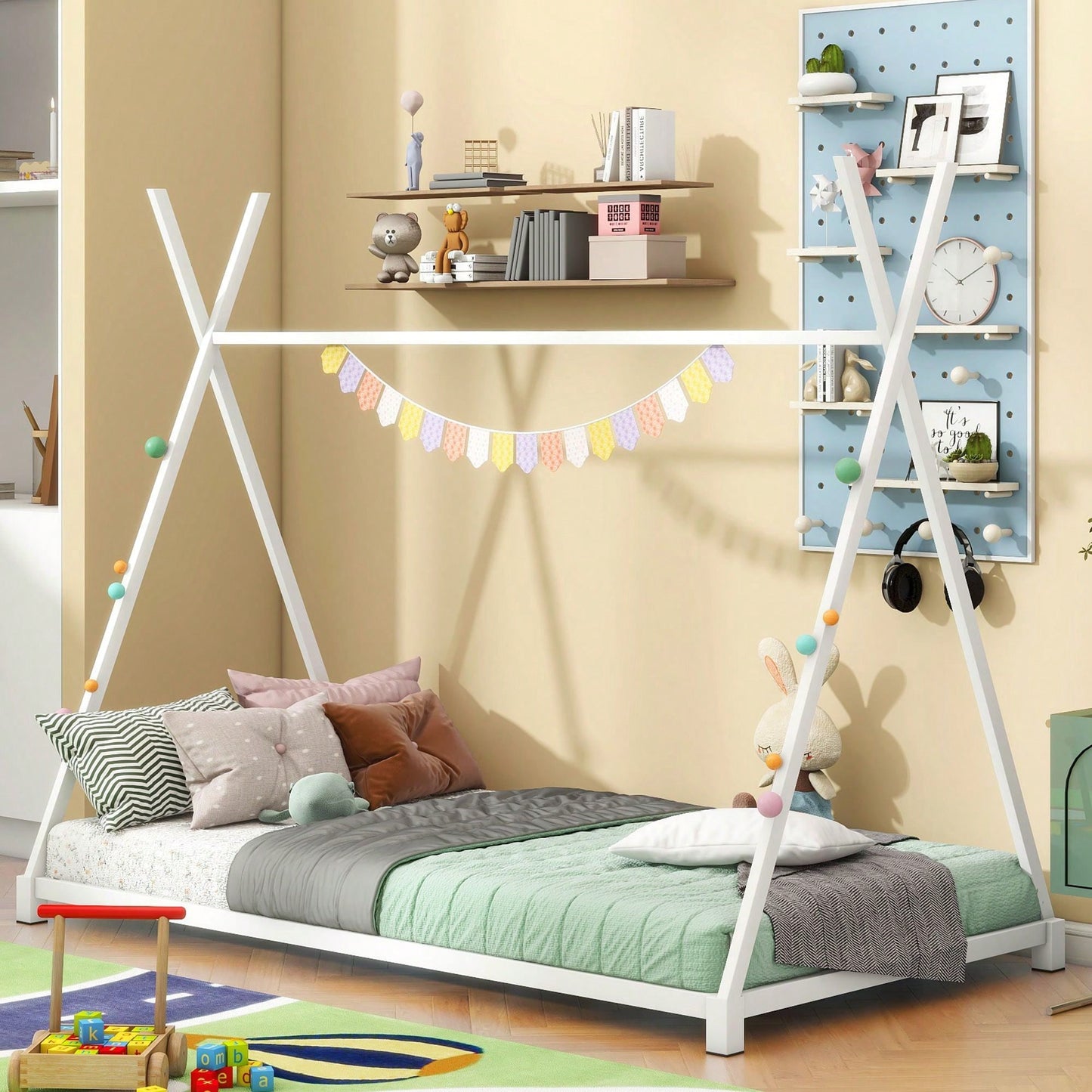 Twin Size House Platform Bed With Triangle Structure