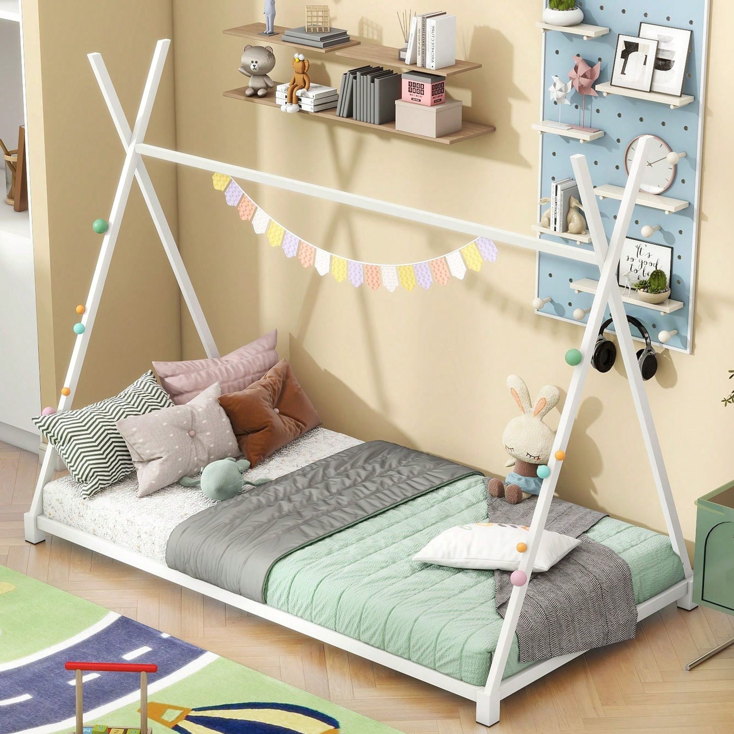 Twin Size House Platform Bed With Triangle Structure
