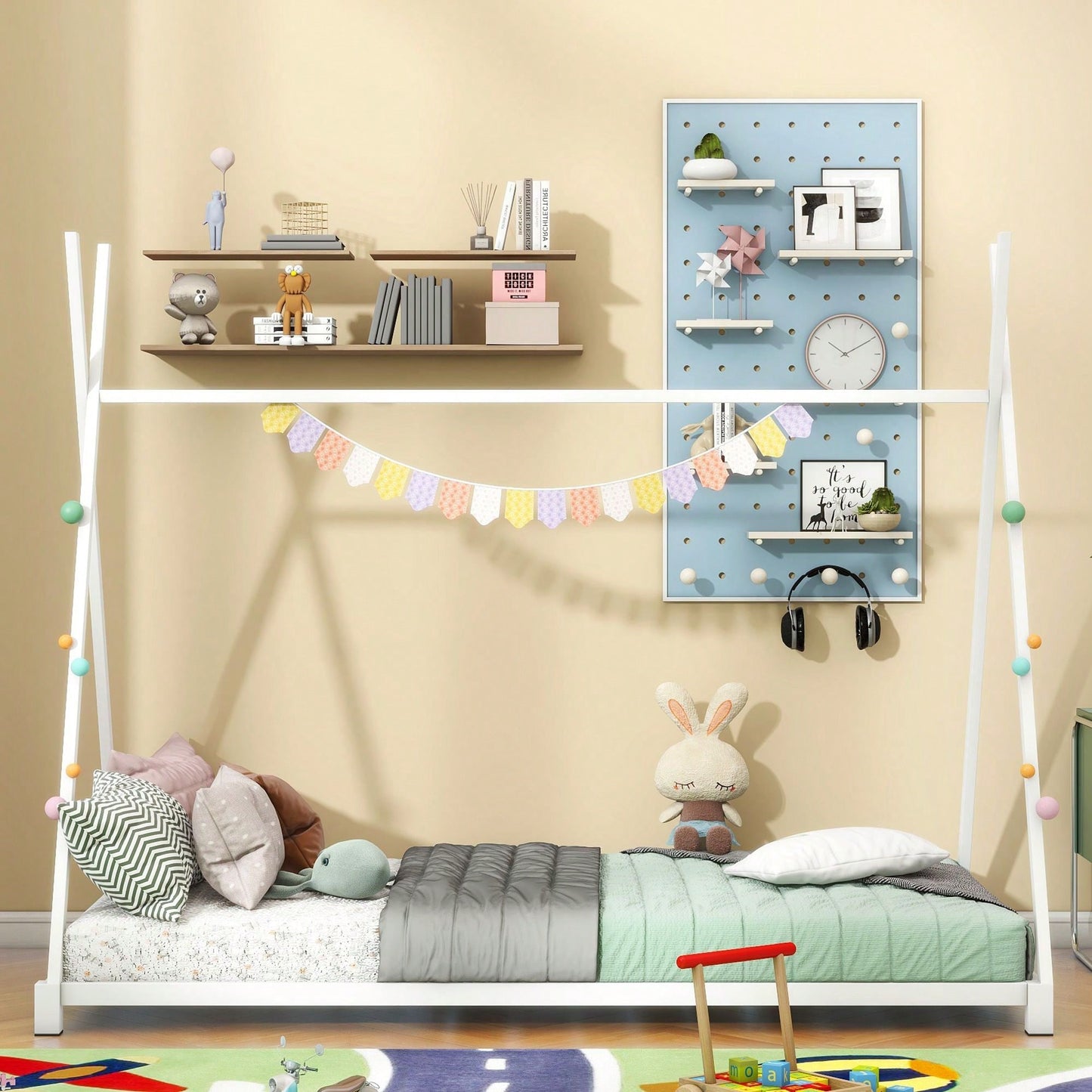 Twin Size House Platform Bed With Triangle Structure