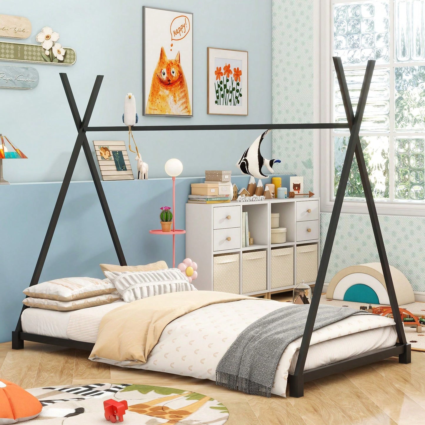 Twin Size House Platform Bed With Triangle Structure