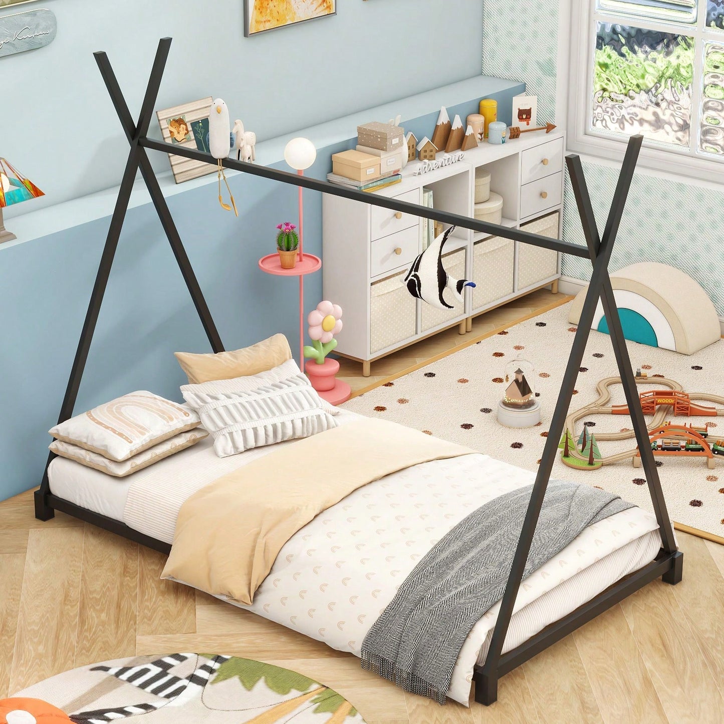Twin Size House Platform Bed With Triangle Structure