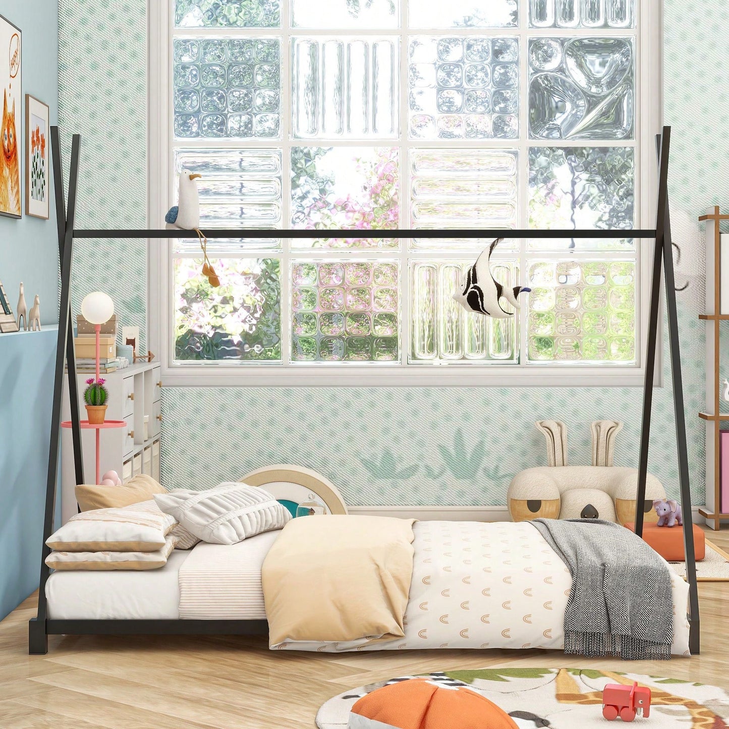 Twin Size House Platform Bed With Triangle Structure