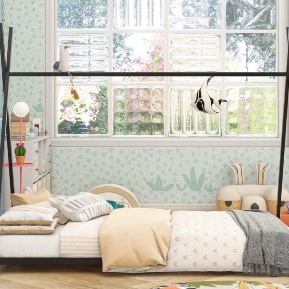 Twin Size House Platform Bed With Triangle Structure