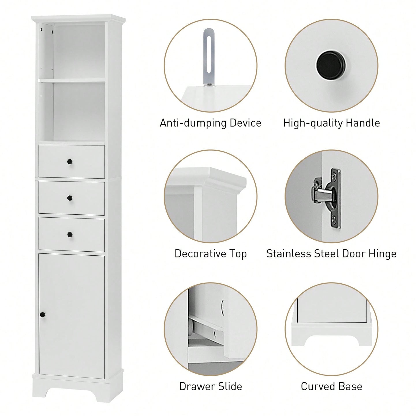 Tall Bathroom Cabinet, Freestanding Storage Cabinet With 3 Drawers And Adjustable Shelf