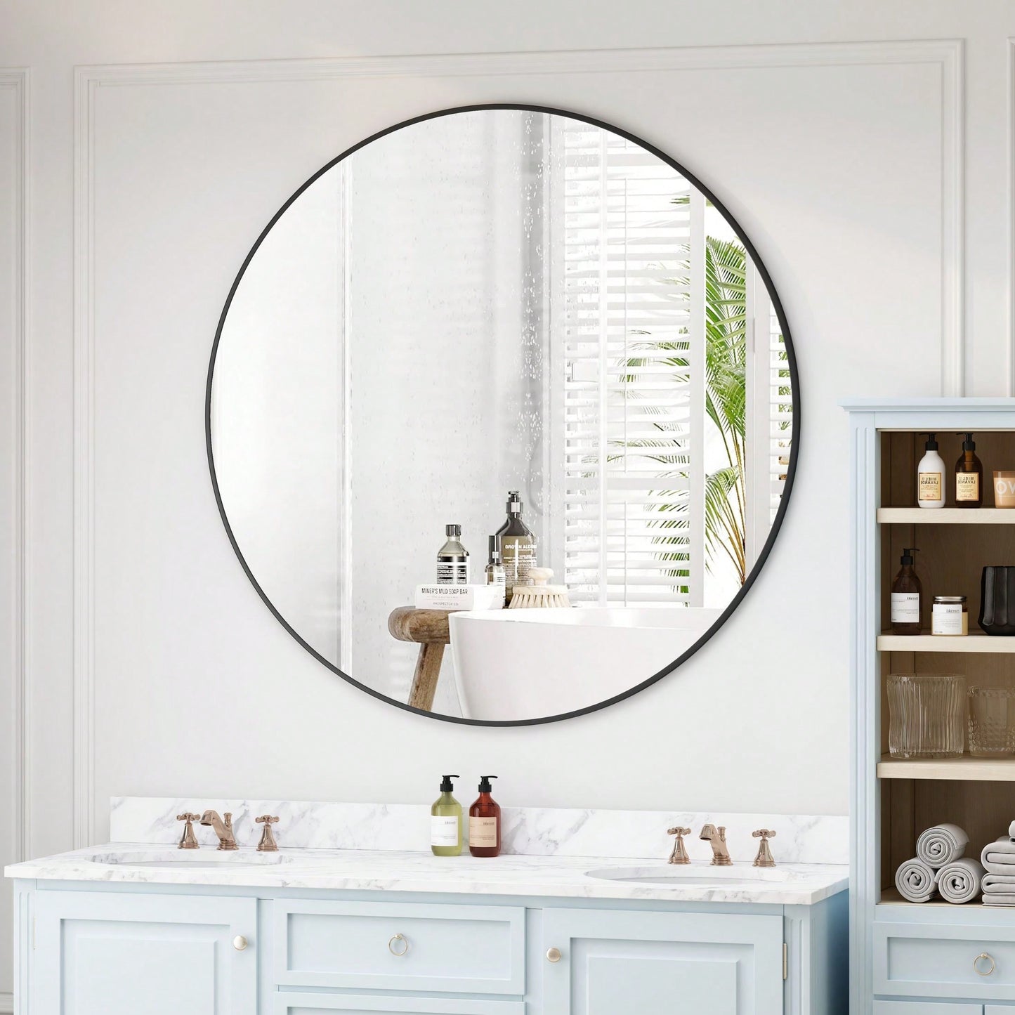 42" Wall Mounted Black Circular Mirror Metal Framed Mirror