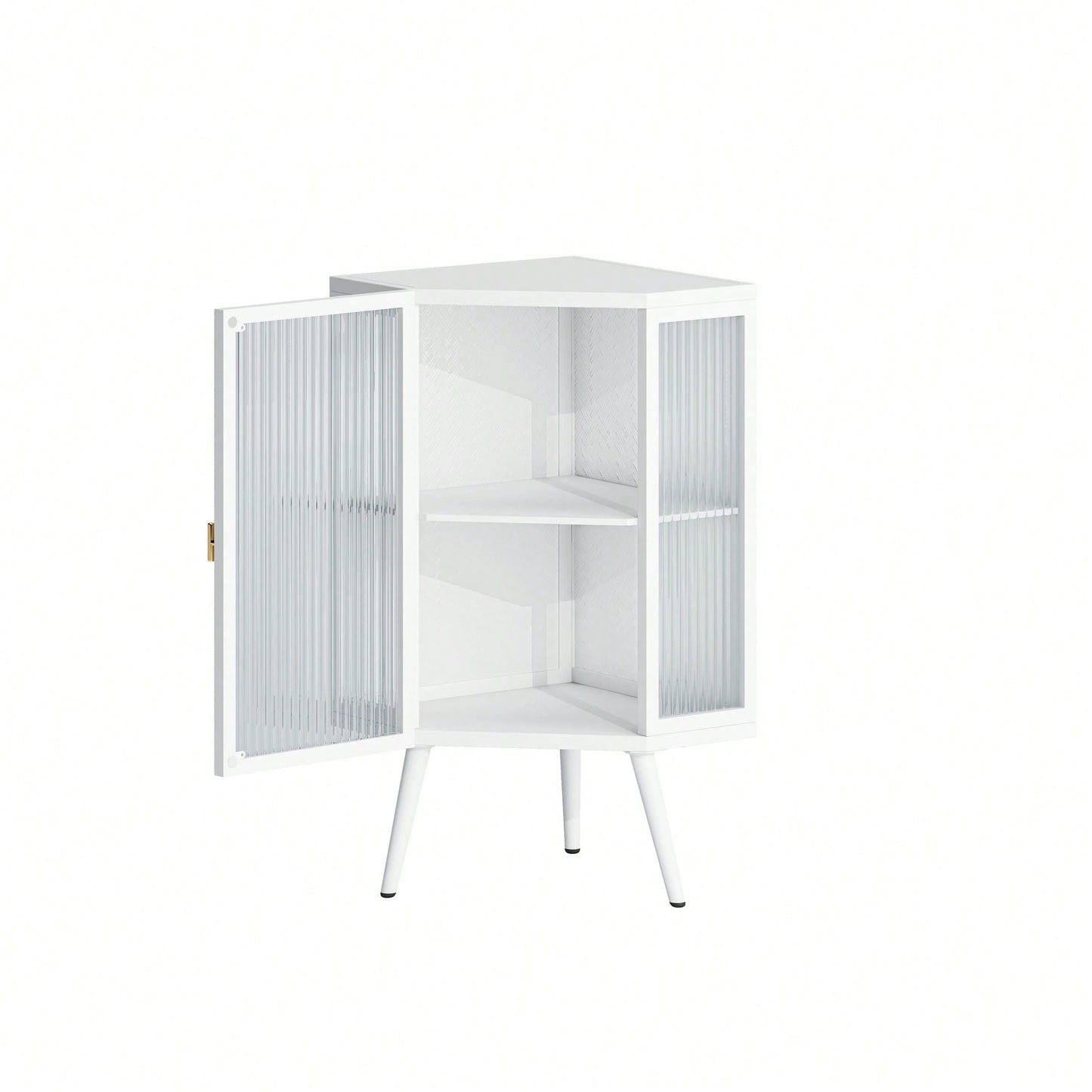 22.25" Floor Coner Cabinet With Tempered Glass Door & Storage Shelves For Bathroom, Living Room, Bedroom