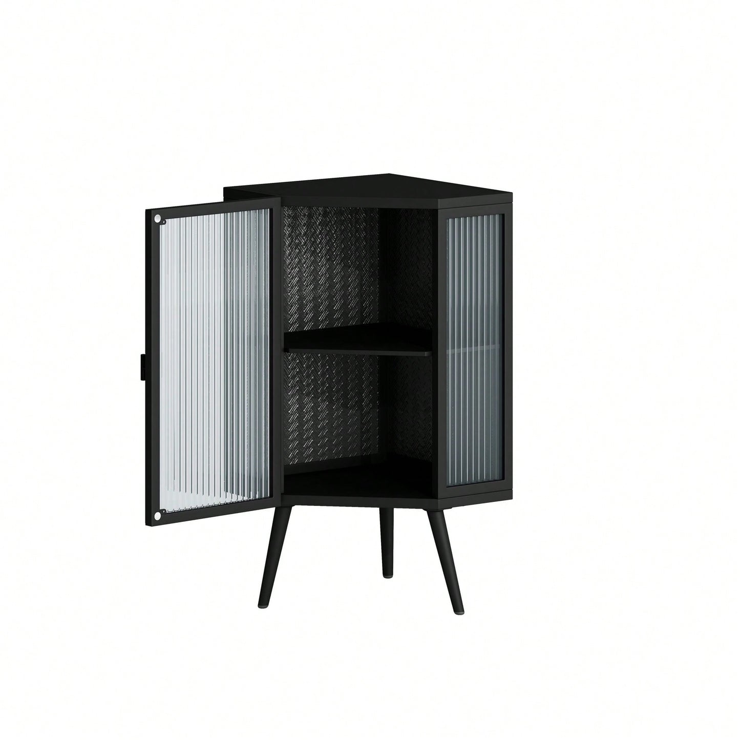 22.25" Floor Coner Cabinet With Tempered Glass Door & Storage Shelves For Bathroom, Living Room, Bedroom
